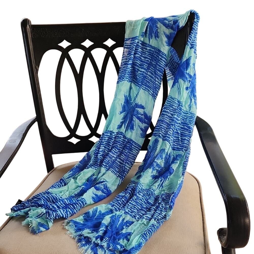 Chic Blue & Aqua Tropical Palm Print Scarf